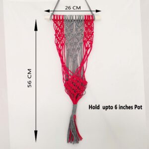 Macrame Plant Hanger (Red & Grey)