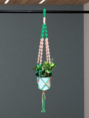 Macrame Plant Hanger Green & Coral